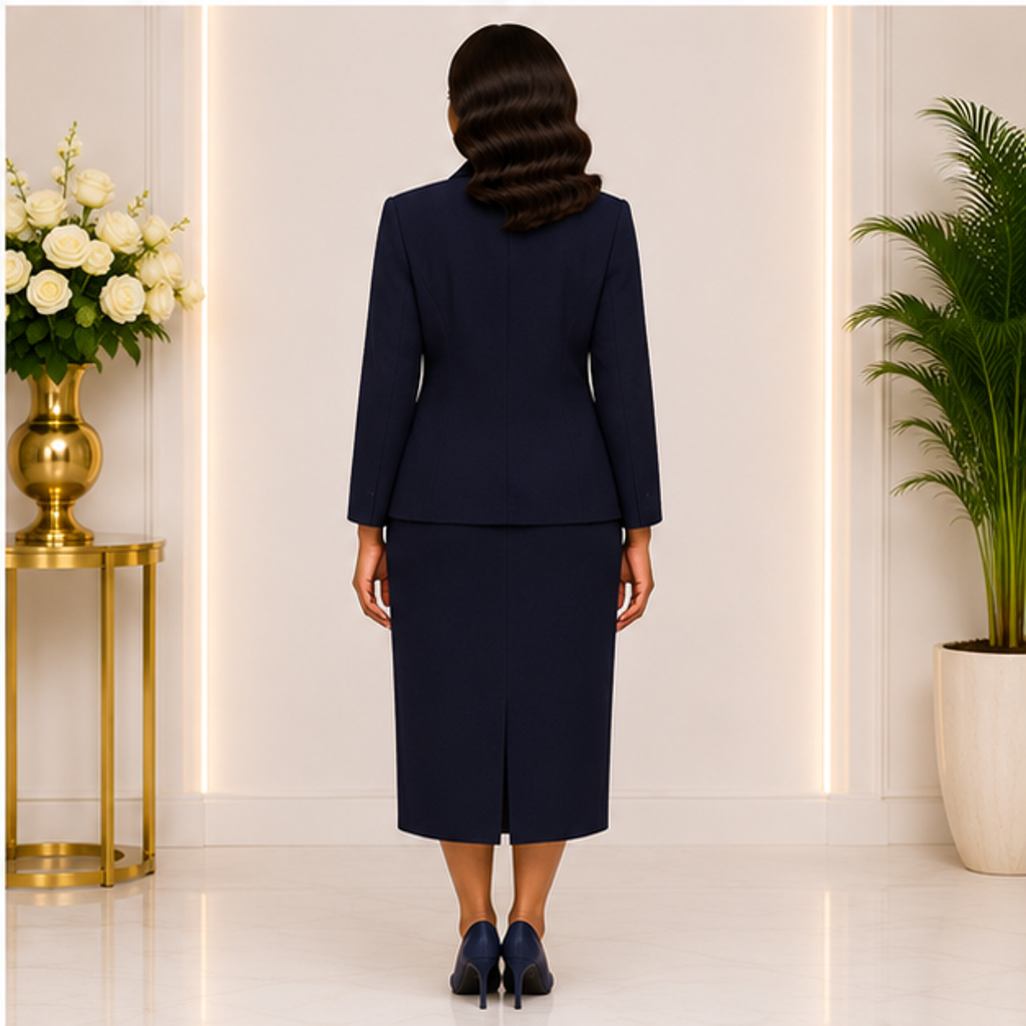 Elegant Navy Blue Church Suit for Women ā Premium Two-Piece Formal Skirt Set for Church & Business Wear