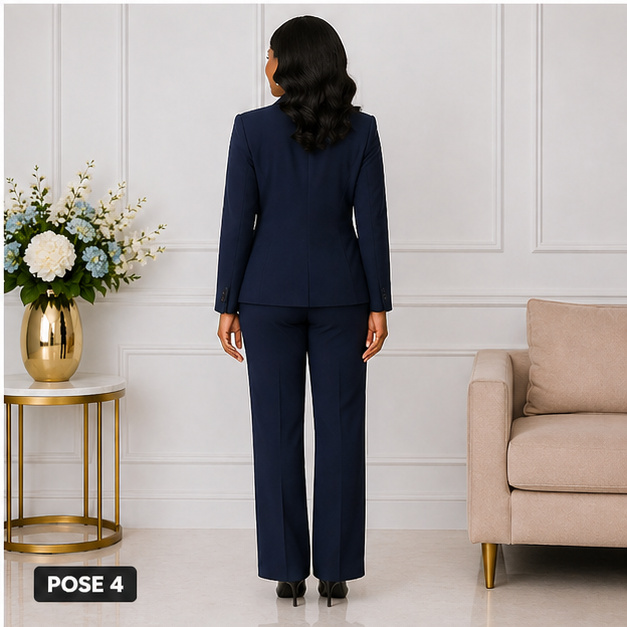 Elegant Women’s 2-Piece Pant Suit Set – Navy Blue Formal Blazer & Pants Outfit