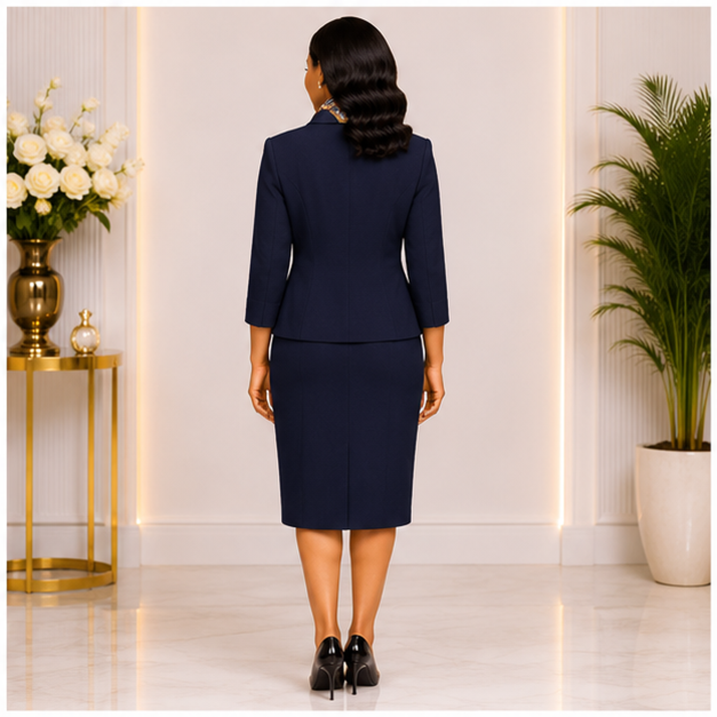 Elegant Navy Blue Church Suit for Women ā Classic Two-Piece Formal Skirt Set for Church, Business & Special Occasions