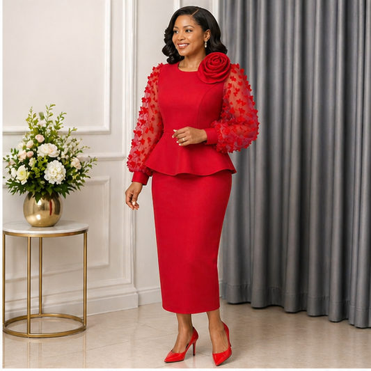 Elegant Women’s Red Church Dress ; Midi Dress