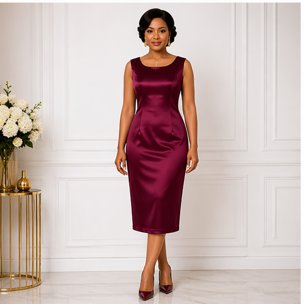 Women’s Burgundy Formal Dress with Gold Jacket – Elegant Two-Piece Set