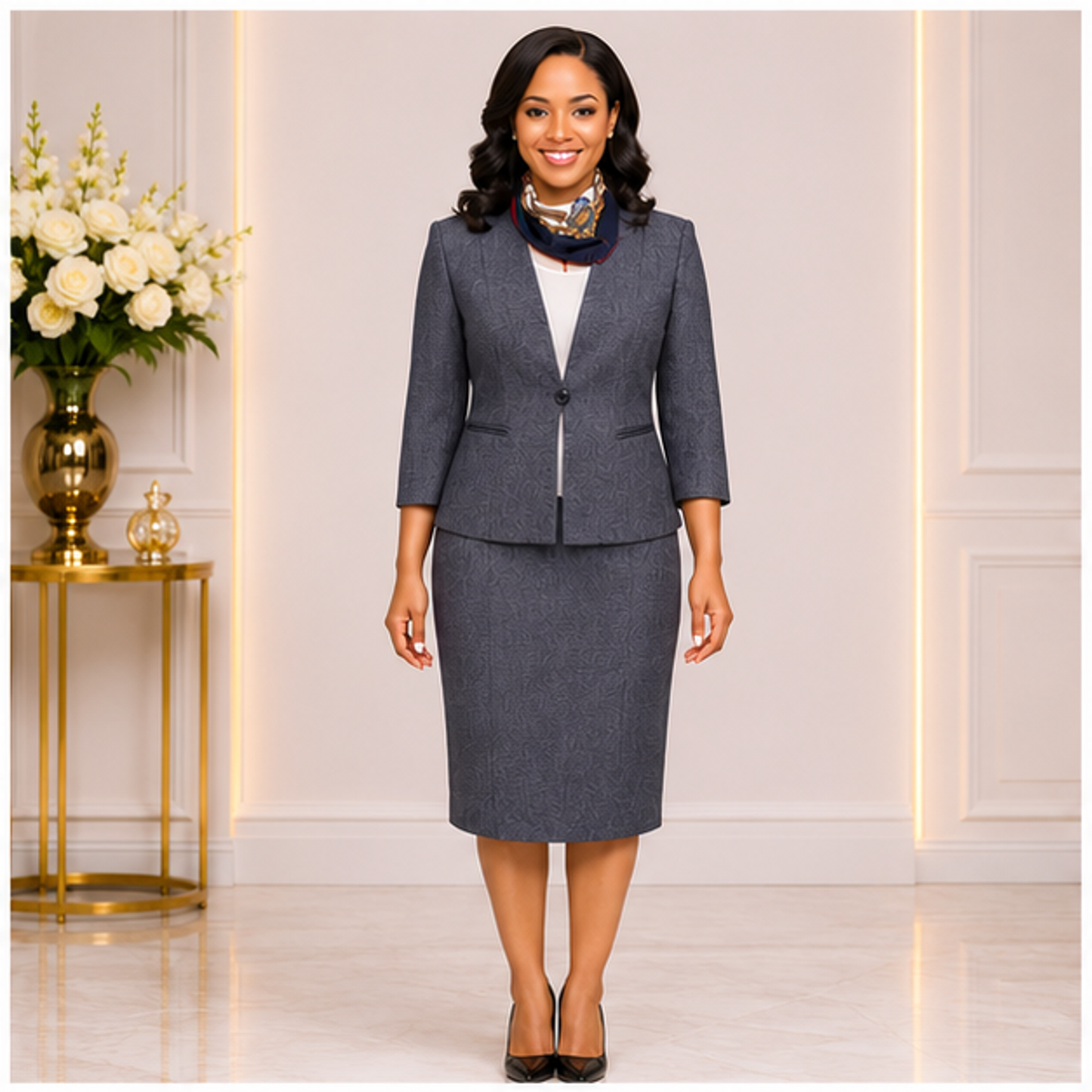 Elegant Gray Church Suit for Women – Classic Two-Piece Formal Skirt Set for Church, Business & Special Occasions