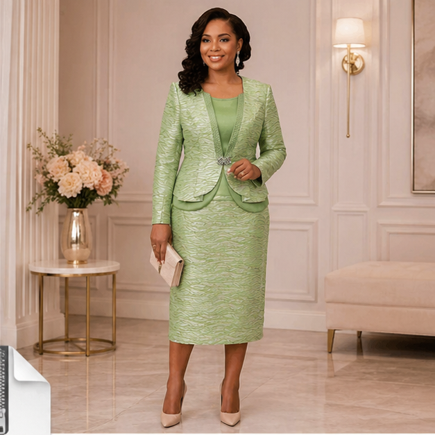 Elegant Women’s 3-Piece Church Suit Set – Lime Green Formal Skirt Outfit