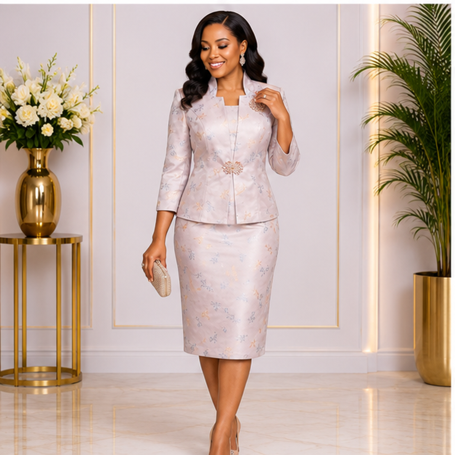 Elegant Blush Pink Church Suit for Women – Luxury Two-Piece Formal Skirt Set for Weddings & Special Occasions
