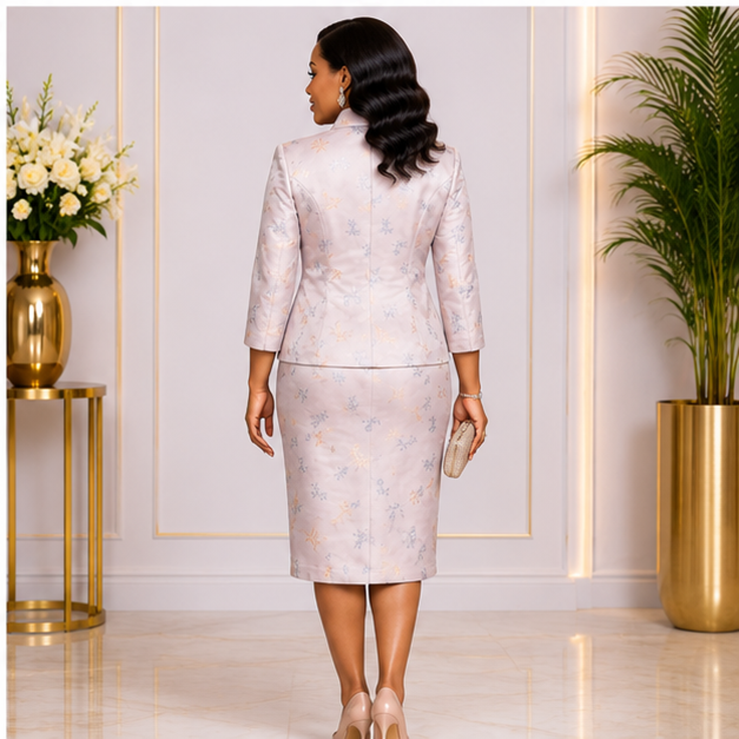 Elegant Blush Pink Church Suit for Women – Luxury Two-Piece Formal Skirt Set for Weddings & Special Occasions