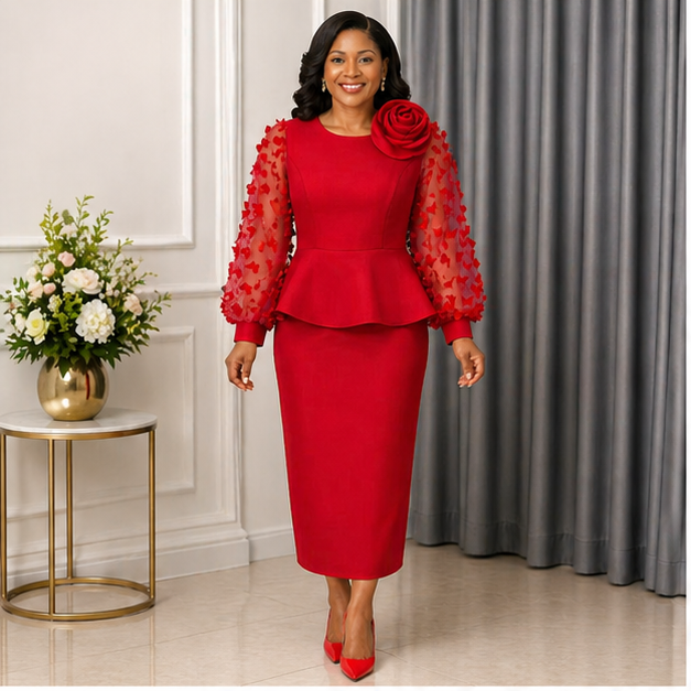 Elegant Women’s  Red Church Dress ; Midi Dress