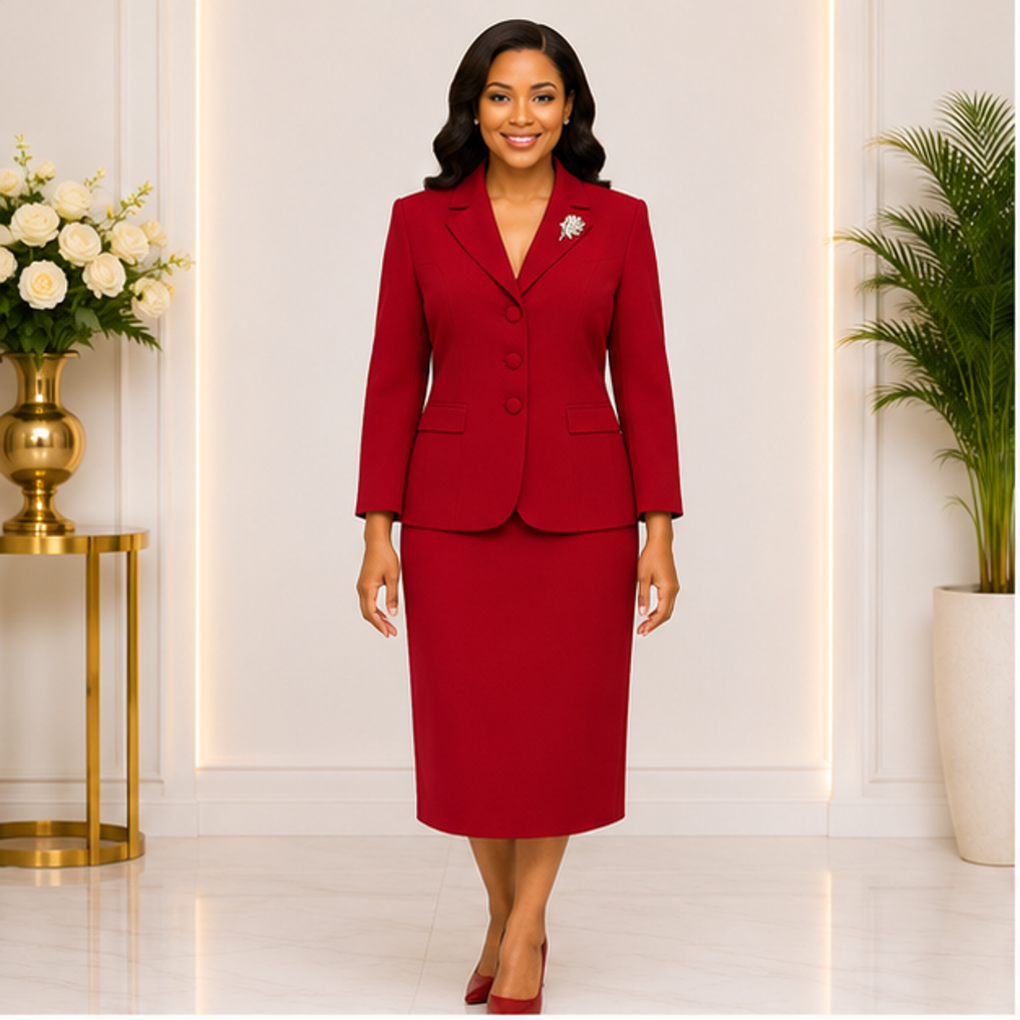 Elegant Red Church Suit for Women – Classic Two-Piece Formal Skirt Set for Church, Business & Special Occasions