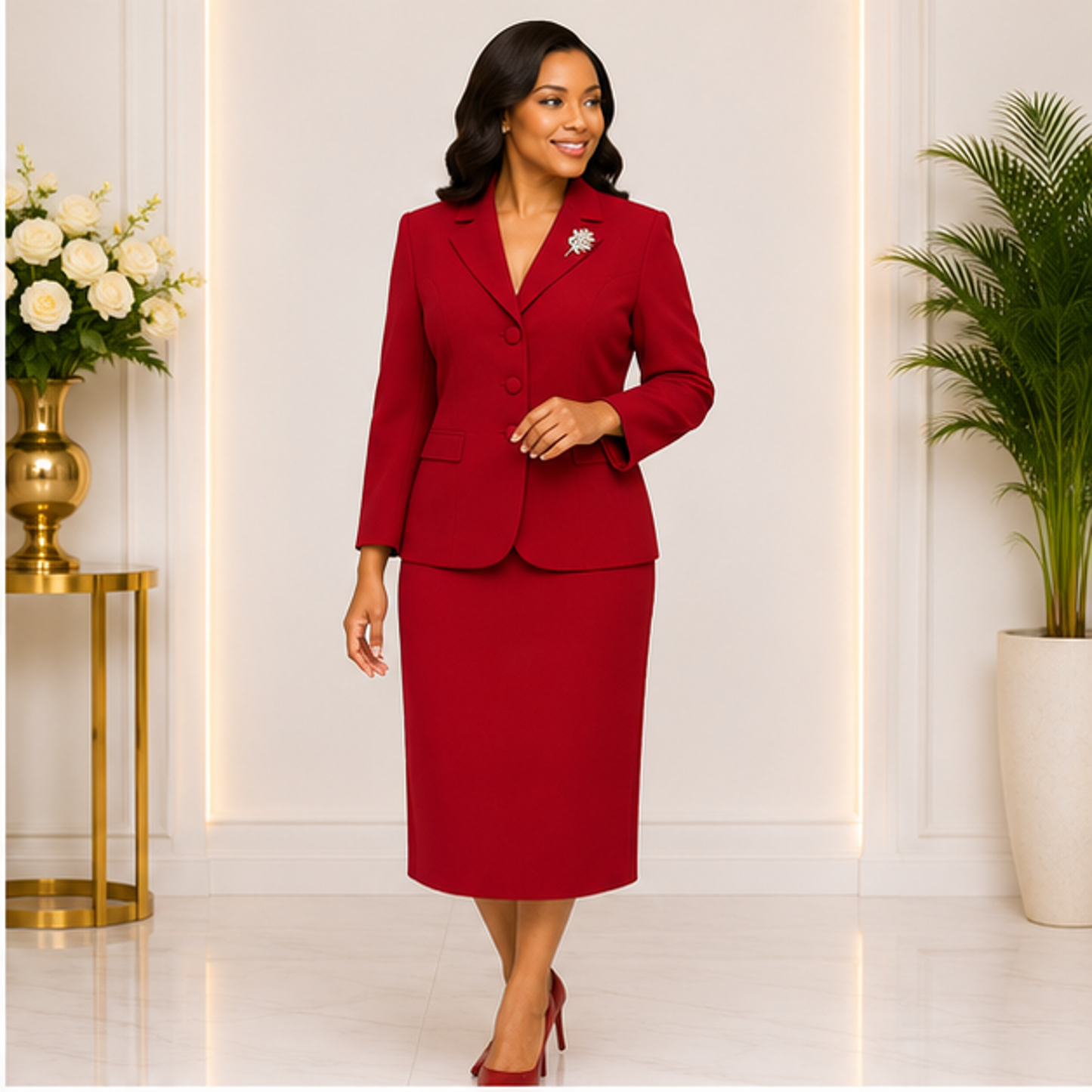 Elegant Red Church Suit for Women – Classic Two-Piece Formal Skirt Set for Church, Business & Special Occasions