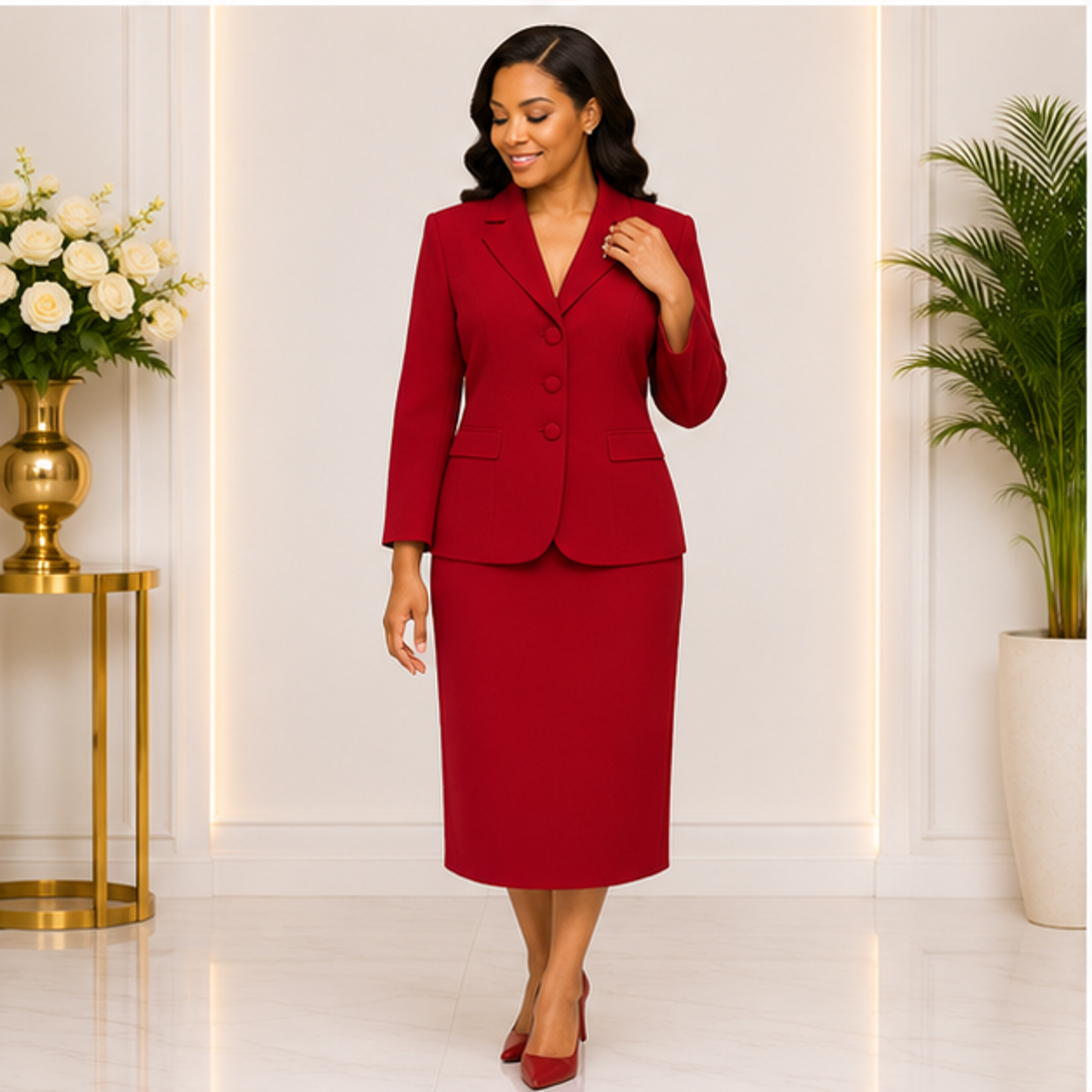 Elegant Red Church Suit for Women – Classic Two-Piece Formal Skirt Set for Church, Business & Special Occasions